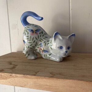 Adorable Blue and White Cat Figurine